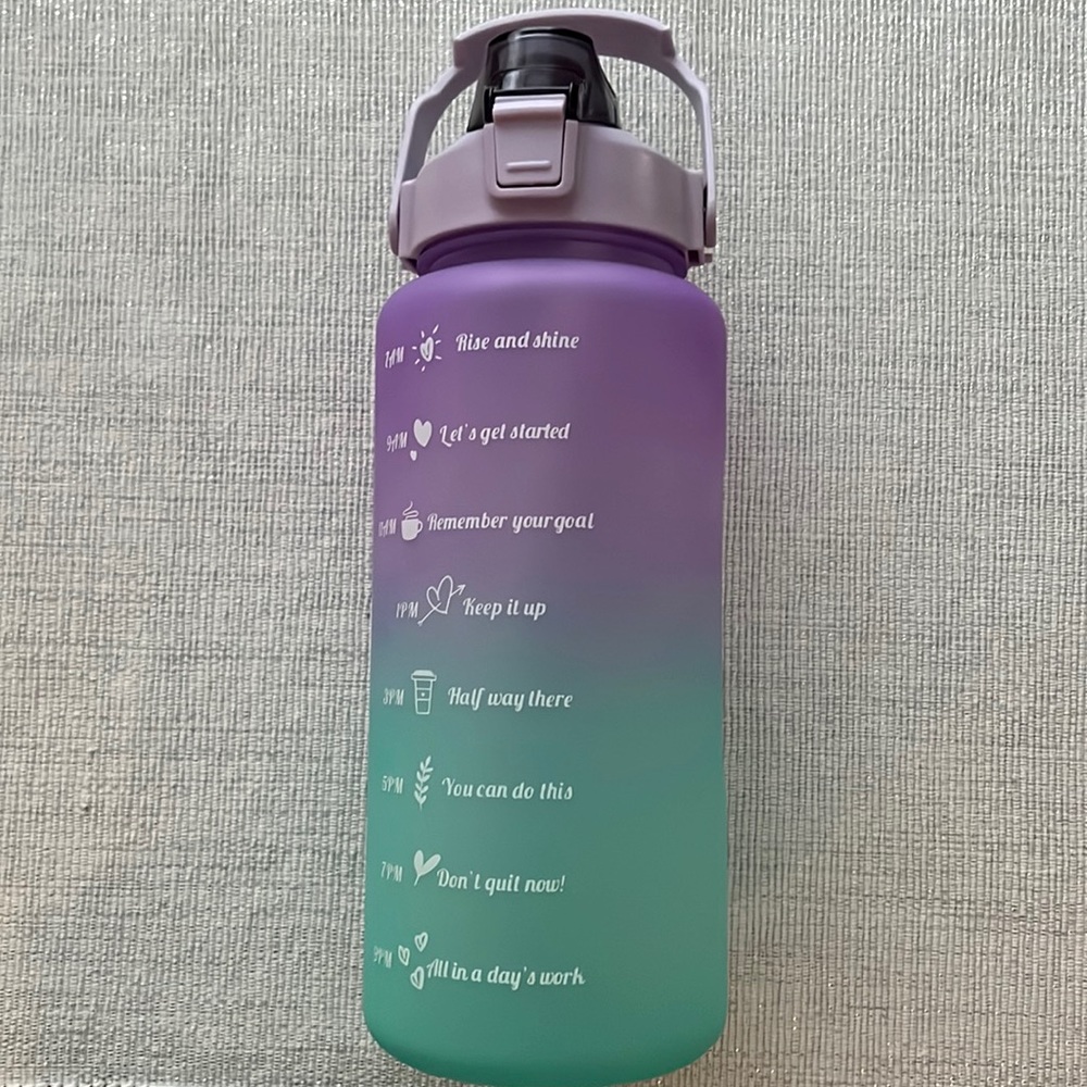 NEW Motivational 64oz Water Bottle w/ straw +phone holder Gradient Purple/Green